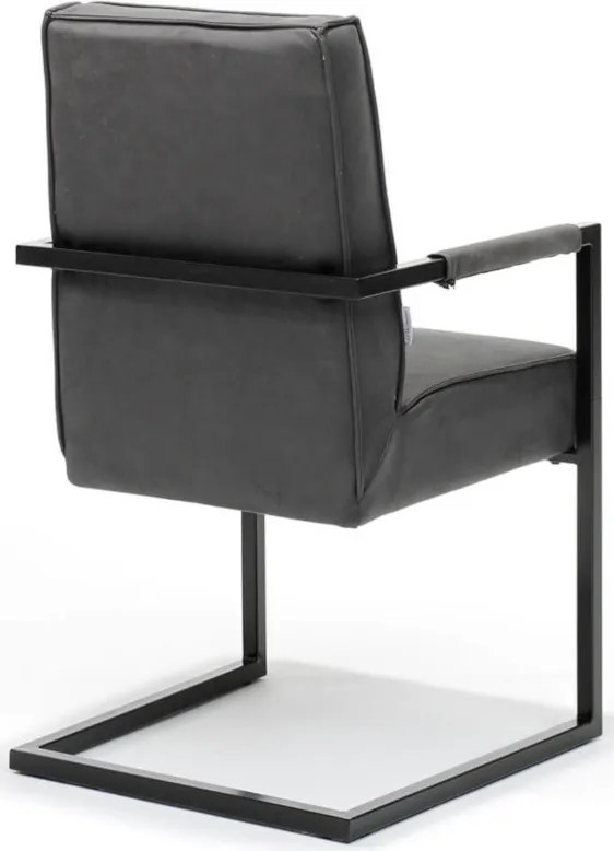 Eetkamerstoel - Andries - Lederlook Soft Antraciet - Met armleuning