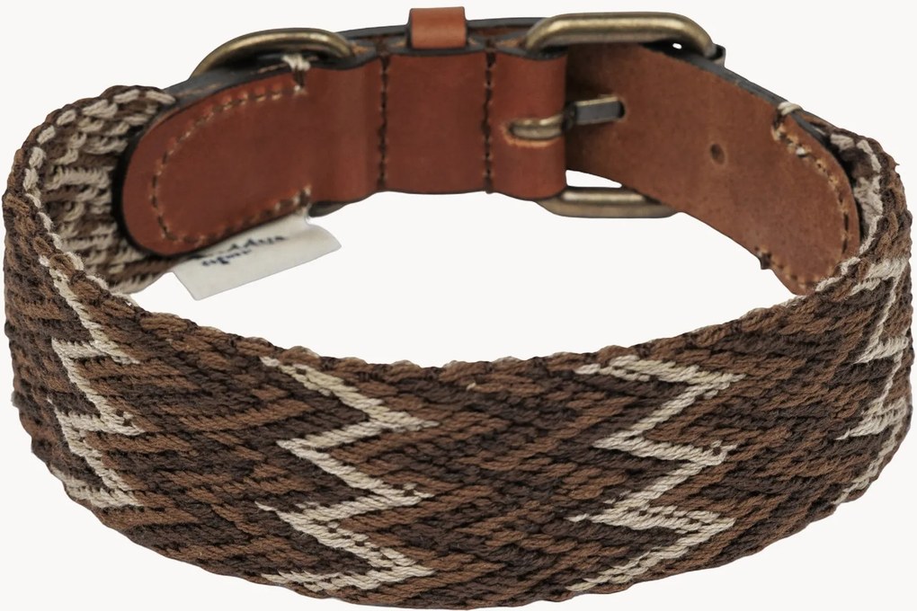 Handgeweven hondenhalsband Peruvian Classic met leren details