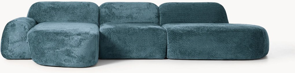 Modulaire teddy-bouclé hoekbank Wolke (4-zits) met chaise longue