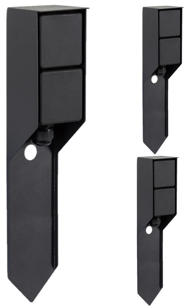 Set van 3 Buitenstopcontact Double Spike Tuinstopcontact Zwart