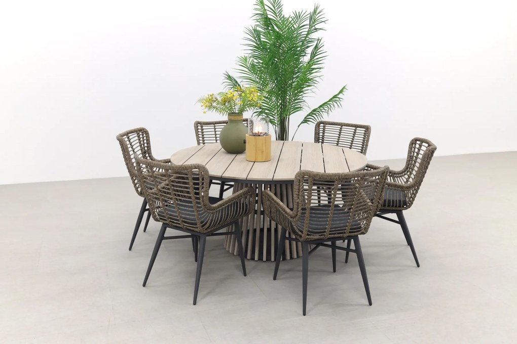 Jasmine Naturel/GI Trinxa 6-persoons ronde dining tuinset Ø148 cm.
