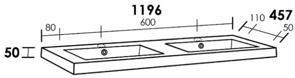 Sanituba Foggia dubbele wastafel mineraalmarmer met twee kraangaten 120cm mat