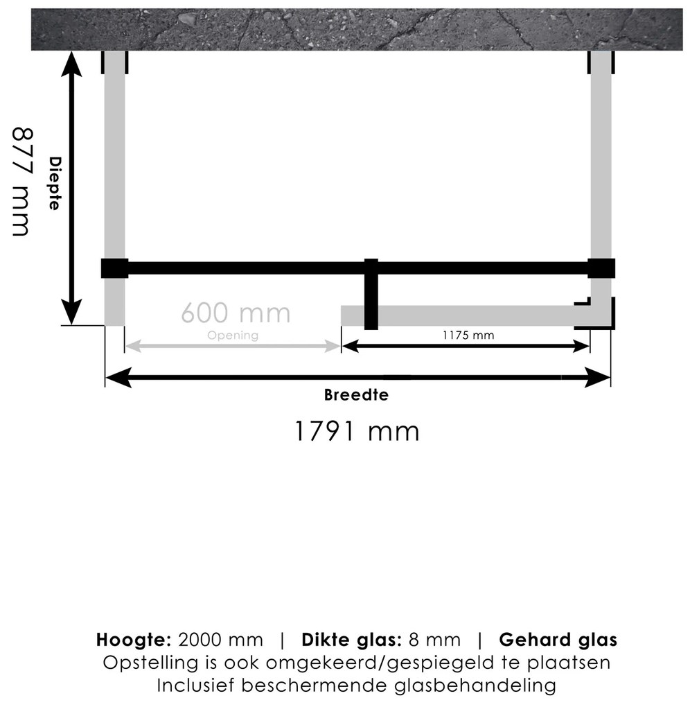 Brauer JC profielloze inloopdouche XL 180x90cm goud geborsteld