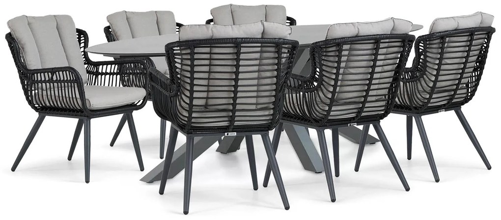 Tuinset 6 personen 240 cm Aluminium/wicker Grijs Coco Azzano/Ellisse