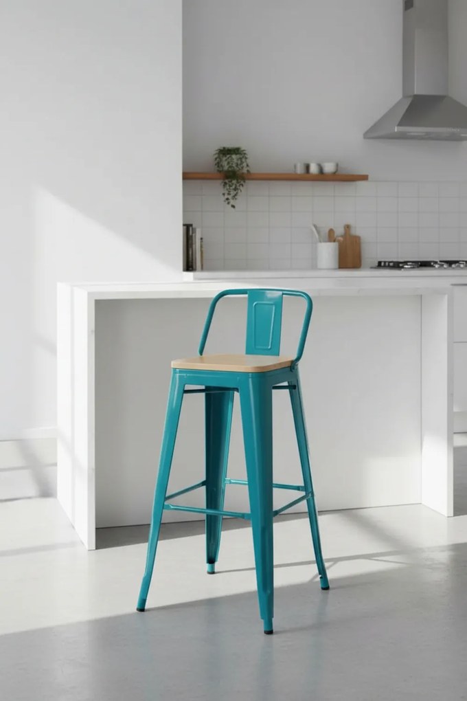 Kruk Torix met rugleuning van natuurlijk hout