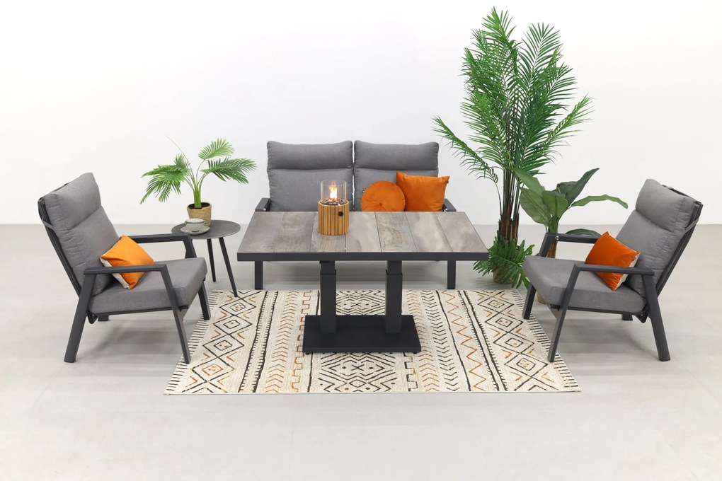 Azoren/Jersey stoel-bank loungeset 4-delig verstelbaar - Antraciet OP=OP