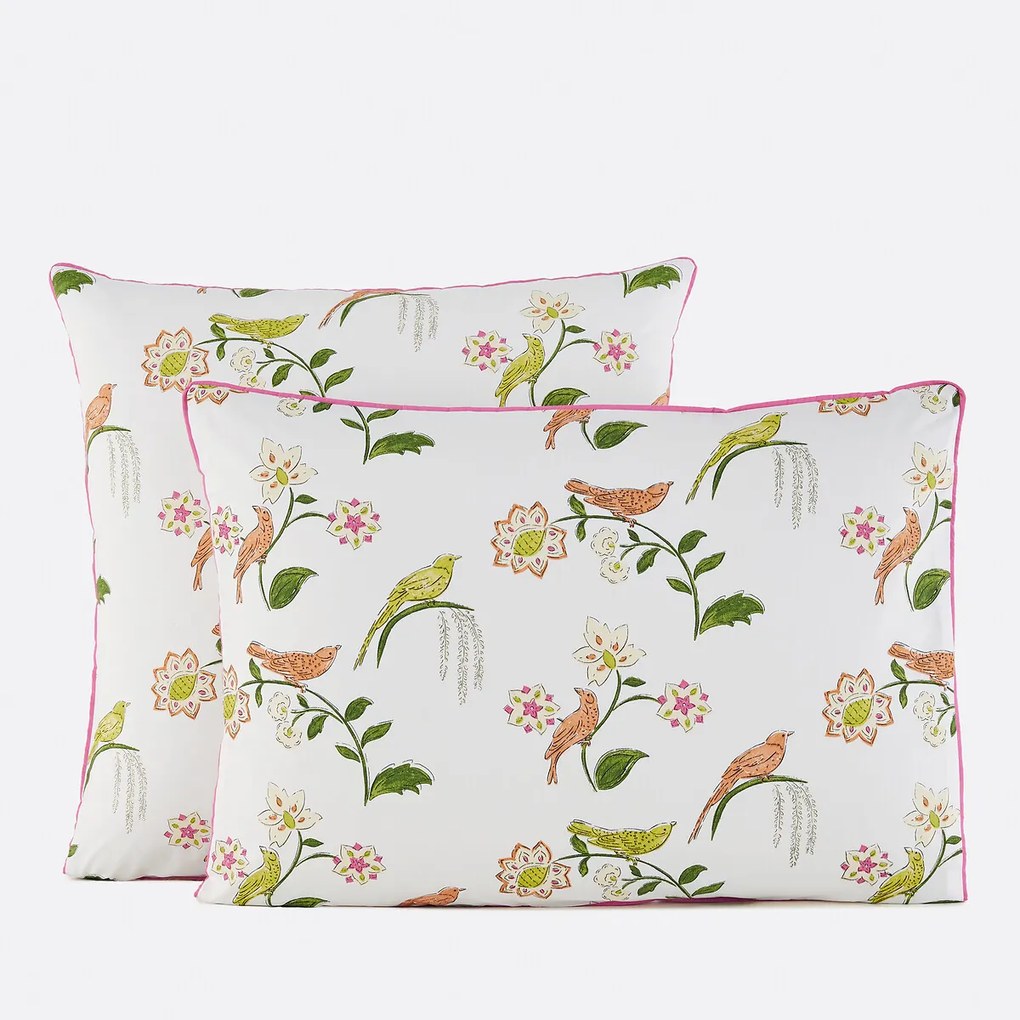 Kussensloop in percalkatoen, vogel- en bloemenprint, NORA