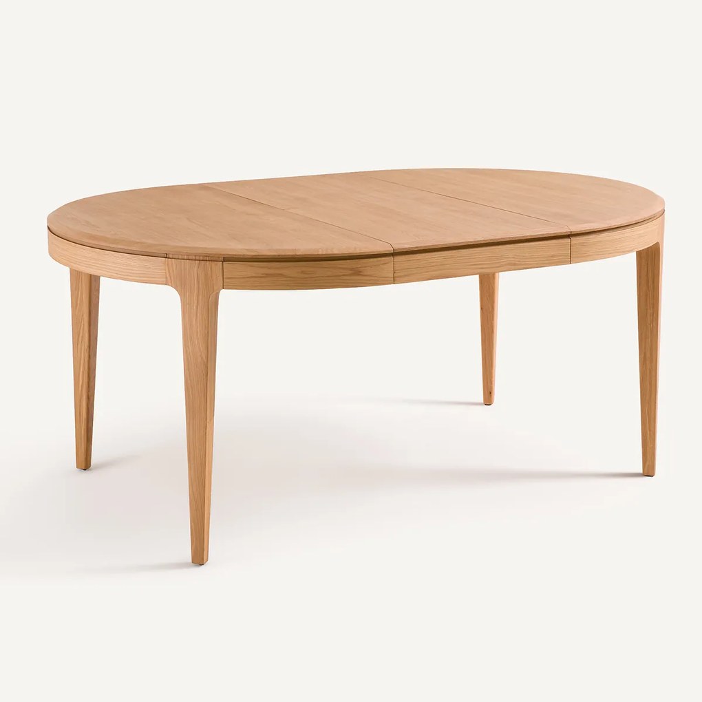 Uitschuifbare ronde tafel, massieve eik en eikenfineer, 4/8 personen, SANARA
