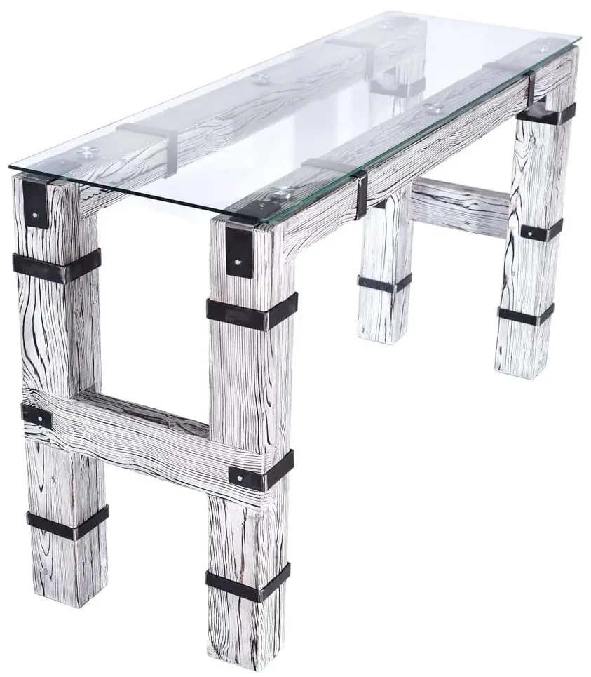 CHYRKA® Eettafel woonkamer tafel DROHOBYCZ kruk loft vintage bar industrieel design handgemaakt hout glas metaal