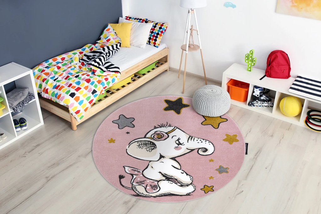 Tapijt PETIT ELEPHANT OLIFANTJE Sterretje ROND rozekleuring