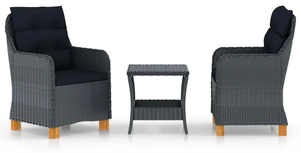 vidaXL 3-delige Loungeset met kussens poly rattan donkergrijs