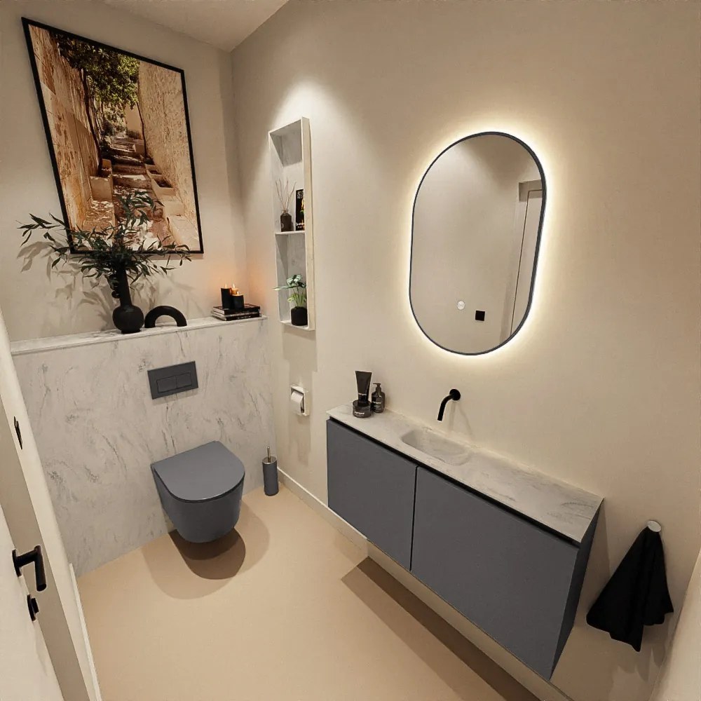 Mondiaz Ture DLux toiletmeubel 100cm dark grey met wastafel opalo midden zonder kraangat