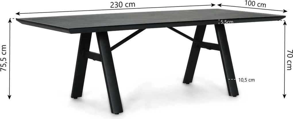 Tuinset 6 personen 230 cm Rope Grijs Domani Furniture Trivento/Monza