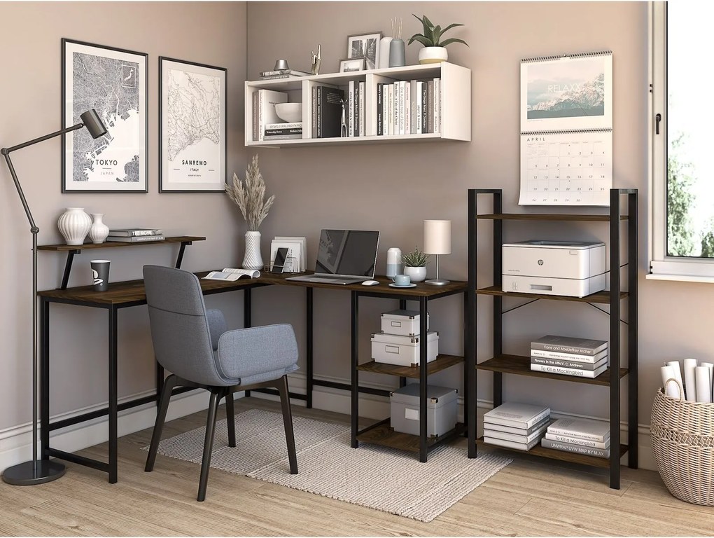 Nancy's Sunnyvale Bureau - Bureaus - Hoekbureau - L-Vormig - Industrieel - Zwart/Bruin - 145 x 140 x 75 cm
