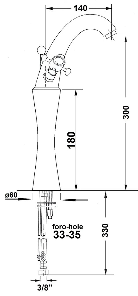 Sapho Antea 1-gats wastafelkraan verhoogd 30cm met pop-up waste brons