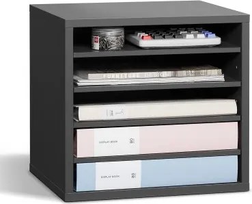 VEVOR Literatuur Organizer Documentenbak met 5 compartimenten en verstelbare planken, Bestandssorteerder Brievenbak Documentenopslag Gemaakt van spaanplaat en MDF, Opbergruimte voor Kantoor Klaslokaal Grijs