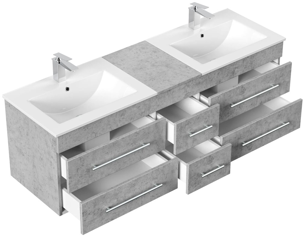 Saniclear Ophelia dubbel Badkamermeubel 150cm 2 kraangaten beton