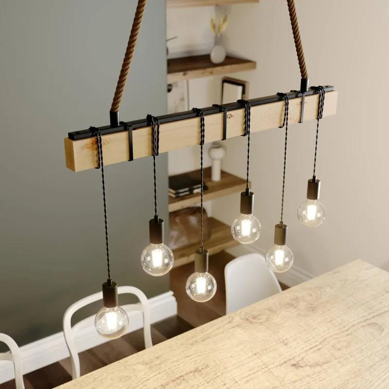 Balk hanglamp Cintia met hout, 6-lamps - lampen-24