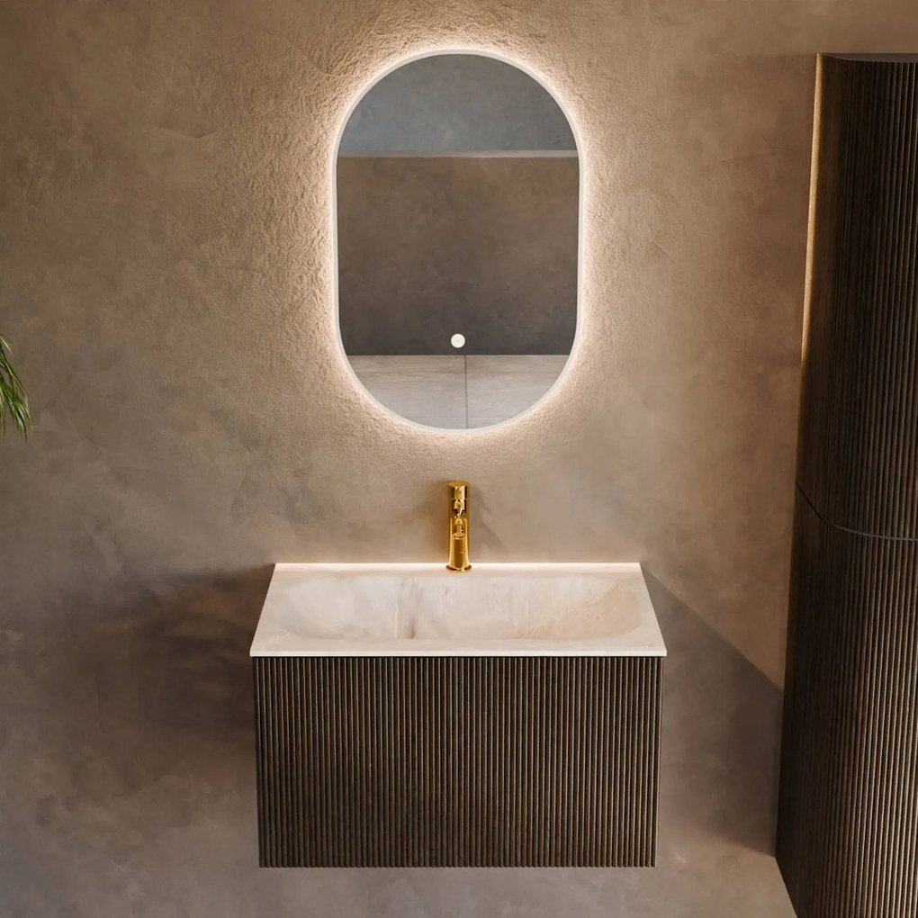 Mondiaz Kurve-dlux 70cm badmeubel shadow met 1 lade en wastafel big small midden 1 kraangat frappe