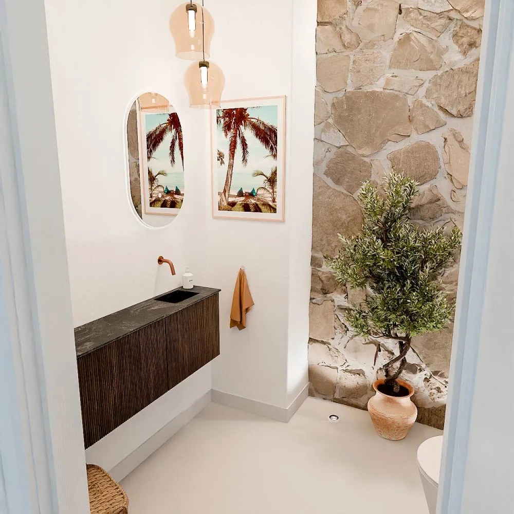 Mondiaz Joya DLux 110cm toiletmeubel ronding links walnut met wastafel faye rechts zonder kraangat lava