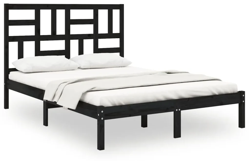 vidaXL Bedframe massief hout zwart 140x190 cm