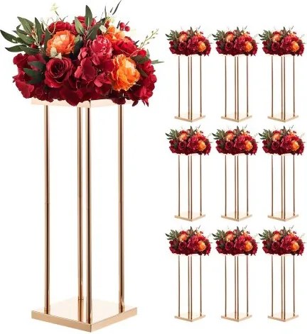 VEVOR Bruidsbloemenstandaard 200x200x600 mm, 10 stuks. Bloemenstandaards met metalen plank en cilindrische poten, plantenstandaards voor bruiloften, feesten, verjaardagen, thuis, tafeldecoratiestandaard, roségoud
