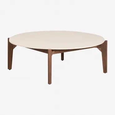 Ronde Tuinsalontafel In Cement En Acaciahout Xajul Ø100 Cm - Sklum