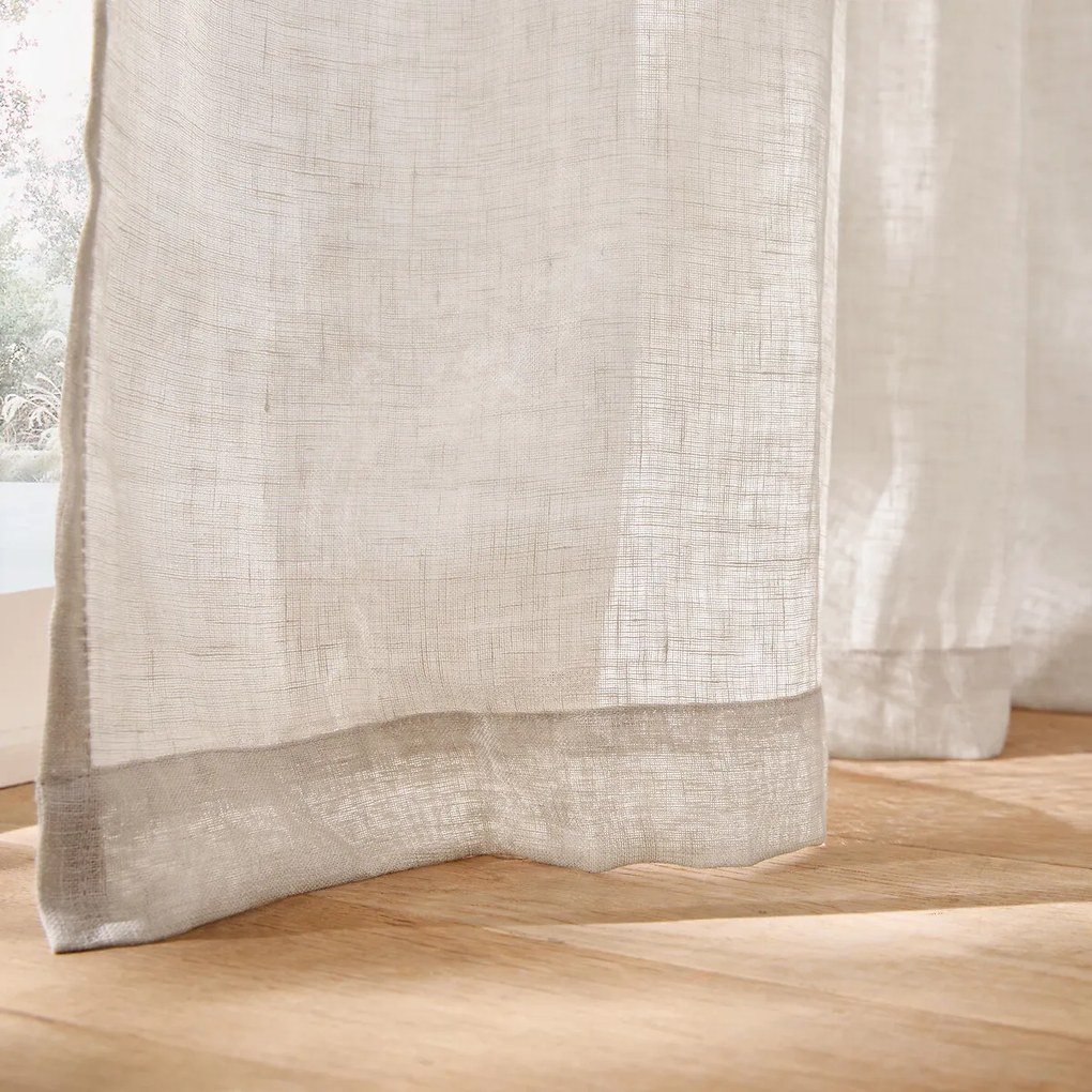 Linnen glasgordijn met gerimpelde bies en golf, ONEGA