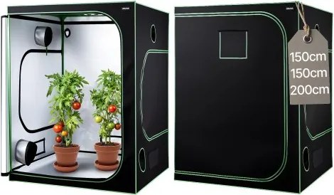 VEVOR kweektent, 150x150x200 cm, binnenplantentent met full-spectrum LED-kweeklamp en ventilatiesysteem, kweekkast 600D sterk reflecterende mylar, kweektenten, kas voor bloemen en groenten