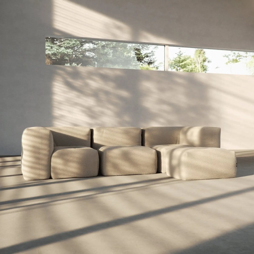 Soft Zitzak Indoor 3 Seater + Pouf - Teddy Beige