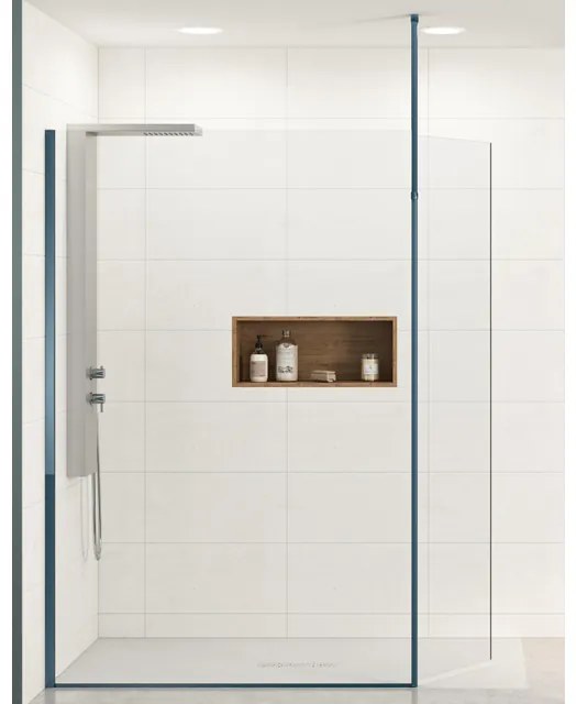 Kinedo Ekinox duo inloopdouche - 100x207 - met 45cm extra draaibare wand - vloer/plafondsteun rechts - 6mm helder glas - Aluminium / veiligheidsglas blauw glans pa4223ktnemd