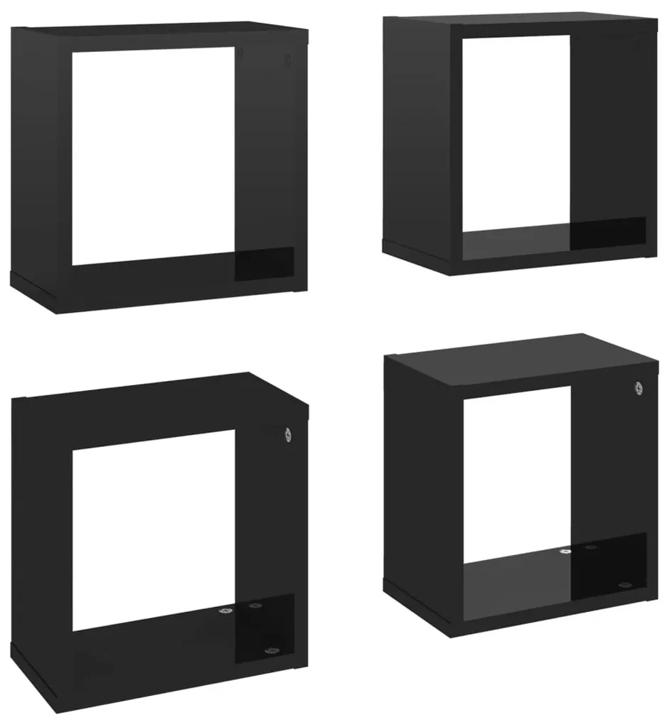 vidaXL Wandschappen kubus 4 st 26x15x26 cm hoogglans zwart