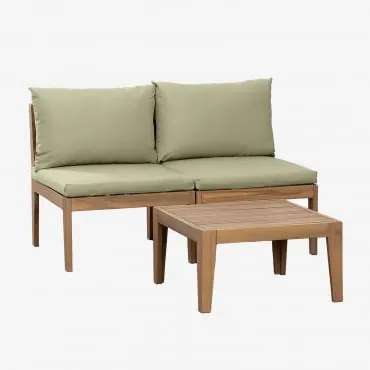 Tuinset Met Een Modulaire Bank In 2 Delen En Een Salontafel In Filips Acaciahout Groen – Khaki - Sklum