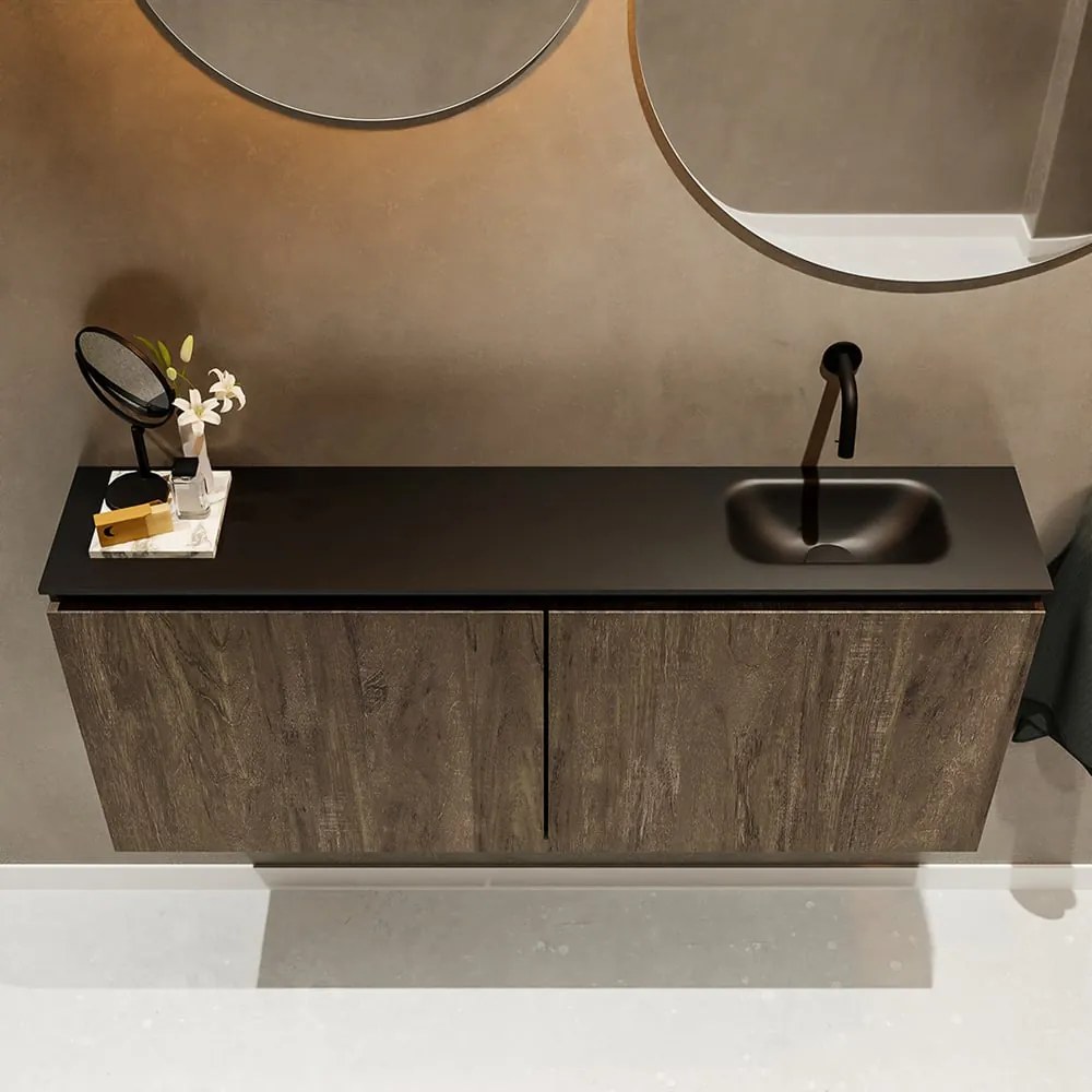 Mondiaz Ture 120cm toiletmeubel dark brown met wastafel urban rechts geen kraangat