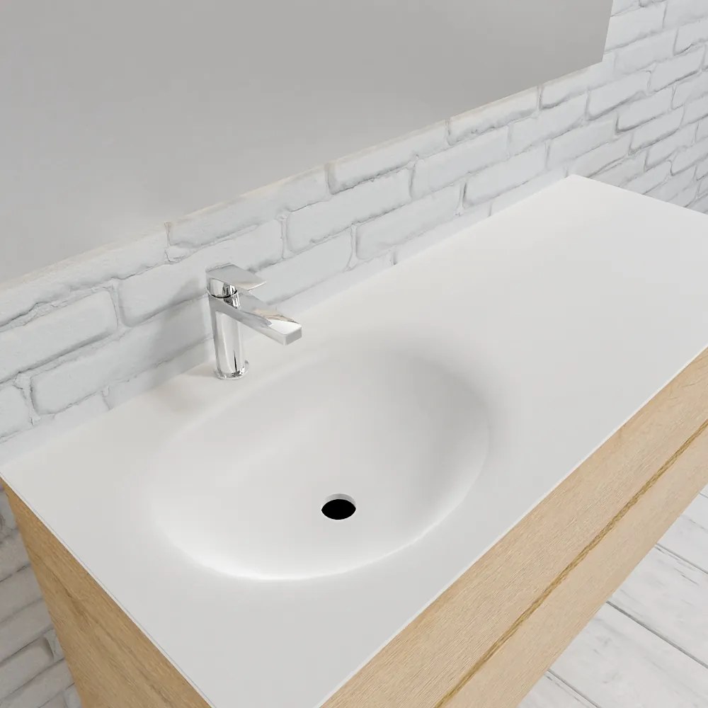 Zaro Sevilla Solid Surface badmeubel 120cm licht eiken 1 kraangat spoelbak links met 2 lades