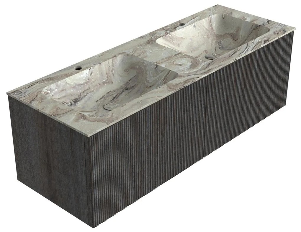 Mondiaz Kurve-dlux 130cm badmeubel shadow met 2 lades en wastafel leaf dubbel 2 kraangaten glace