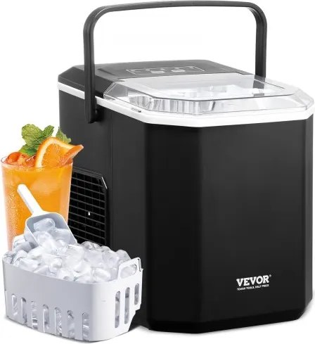 VEVOR ijsblokjesmachine IJsblokjesmachine IJsblokjesmachine 9 blokjes in 6 minuten, 11,8 kg / 24 uur, draagbare ijsblokjesmachine met schep en mand, ijsmachine met 2 formaten voor keukenbarfeestjes