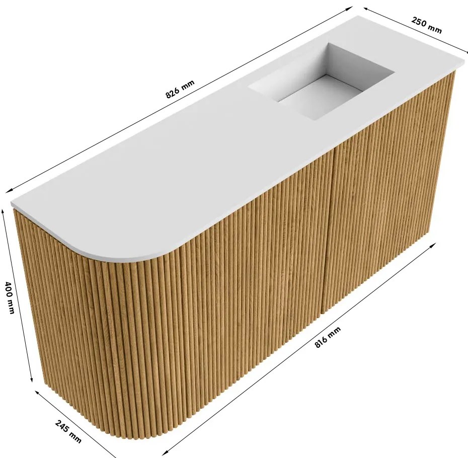 Mondiaz Joya 80cm toiletmeubel ronding links ruby met wastafel faye rechts zonder kraangat talc