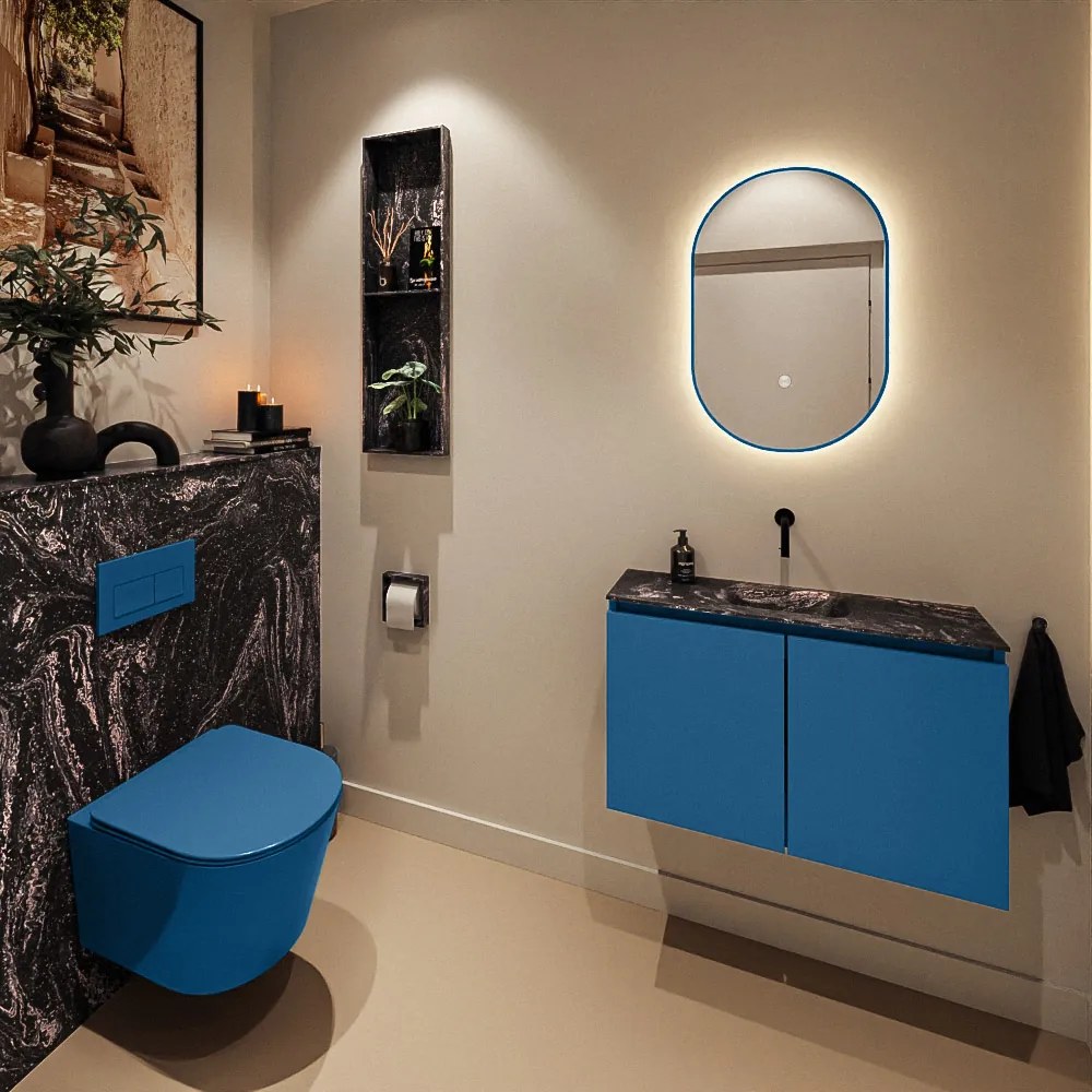 Mondiaz Ture DLux toiletmeubel 80cm jeans met wastafel lava midden zonder kraangat