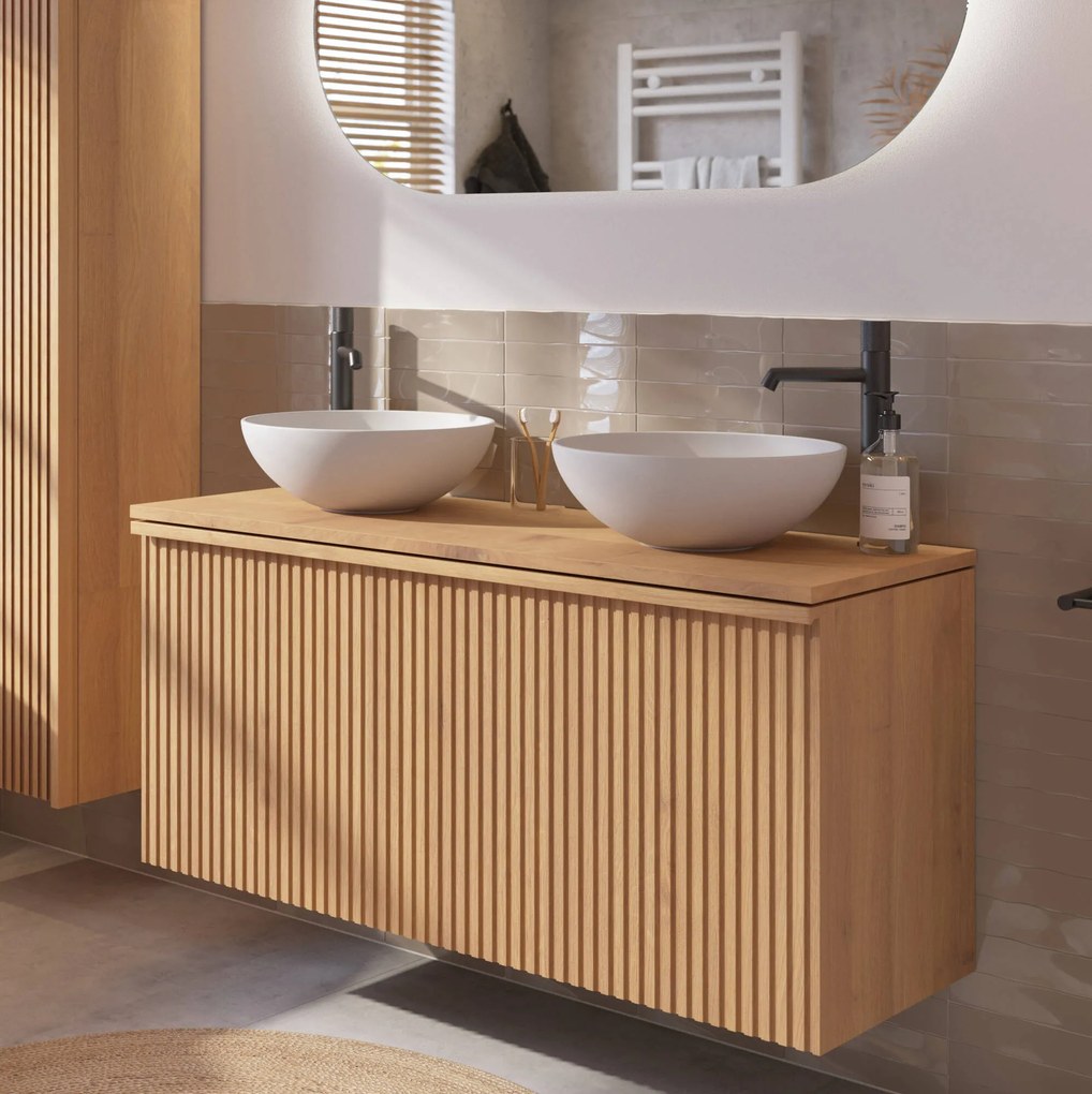 Ben Linea badmeubel incl. mat witte solid surface waskommen 120x45x71cm eiken naturel