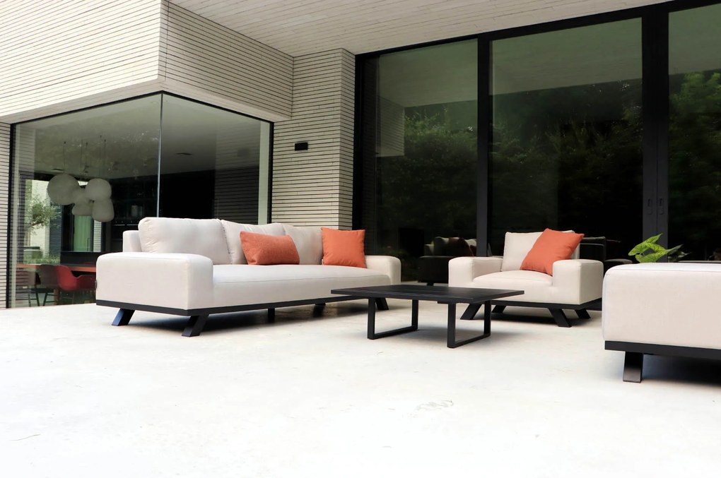 Flow. Easey sofa set Graumel chalk All Weather loungeset Zwart Sunbrella loungeset Stoel-bank loungeset outdoor textiel - weerbestendig