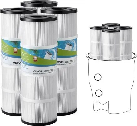VEVOR zwembadfilterpatroon, 4-pack, waterfilter 7,4 m², vervangingsfilter, compatibel met CCP320, Pleatco PCC80-PAK4, zwembadfilter veilig voor kinderen en huisdieren, gemakkelijk schoon te maken