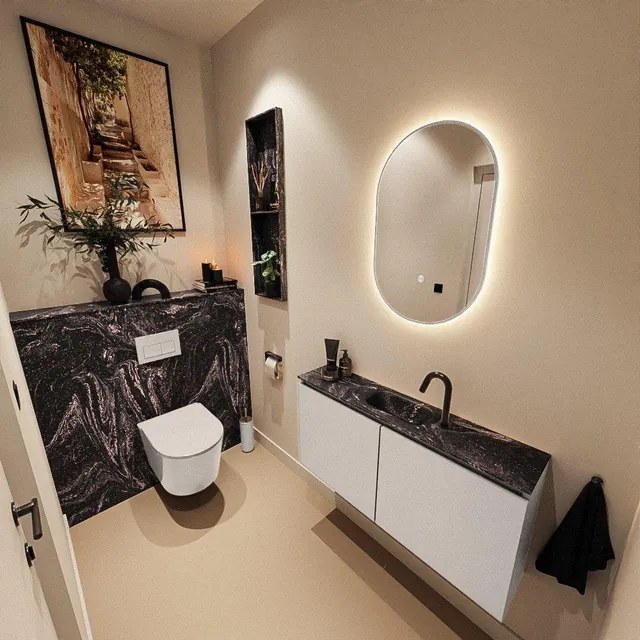 MONDIAZ TURE-DLUX 100cm toiletmeubel Linen. EDEN wastafel Lava positie midden. Met 1 kraangat. TUREDX100LINM1LAV