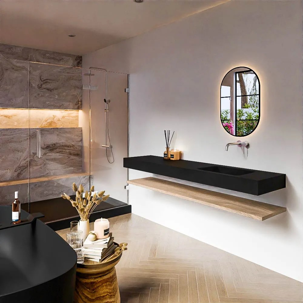 Zaro Alan badmeubel 190cm met planchet washed oak en vrijhangende wastafel cloud rechts zonder kraangat urban