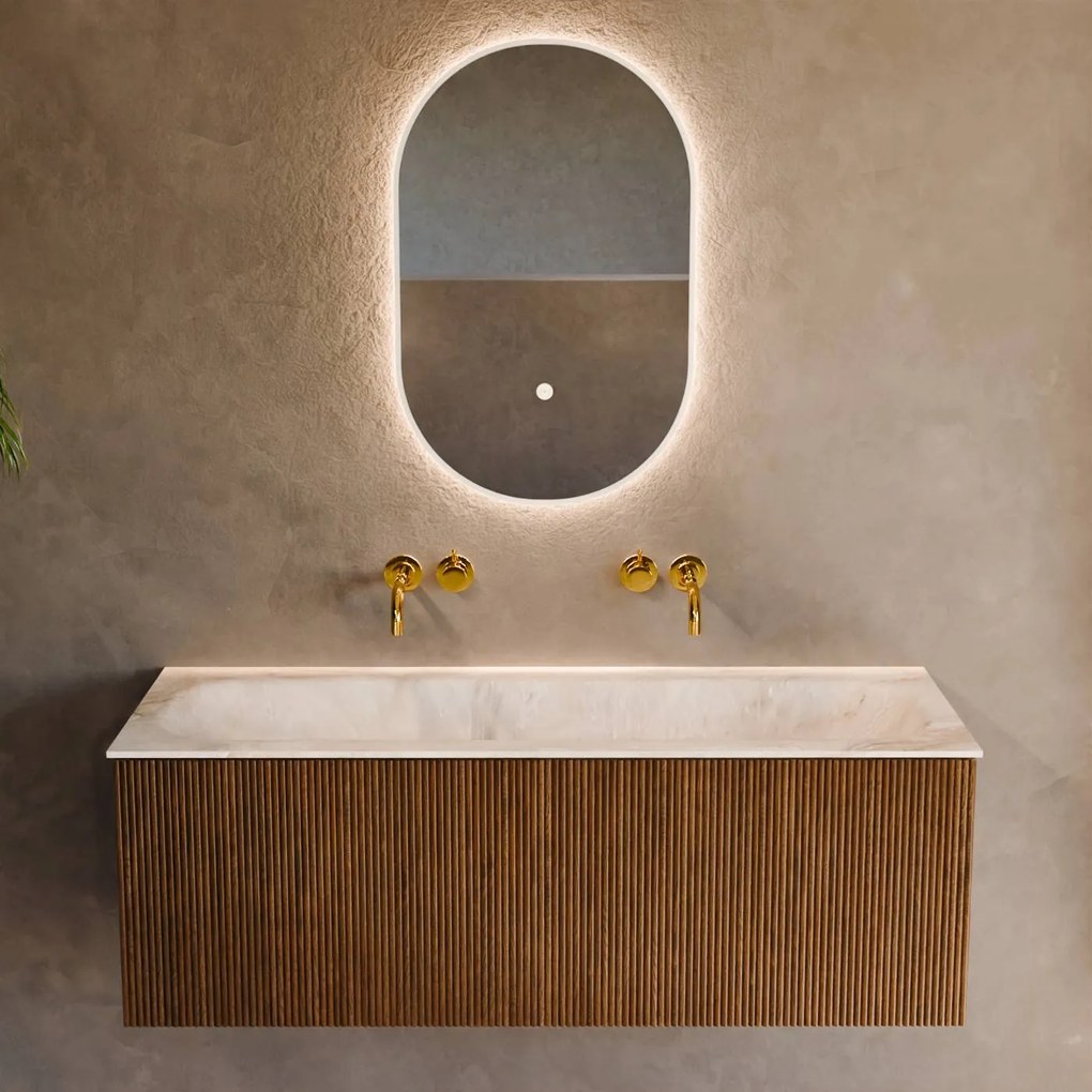 Mondiaz Kurve-dlux 120cm badmeubel dusk met 1 lade en wastafel big large midden zonder kraangat frappe