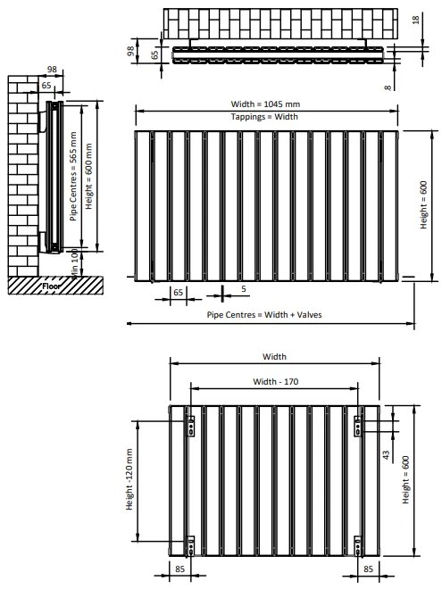 Eastbrook Hadleigh radiator 105x60cm aluminium 1759W antraciet