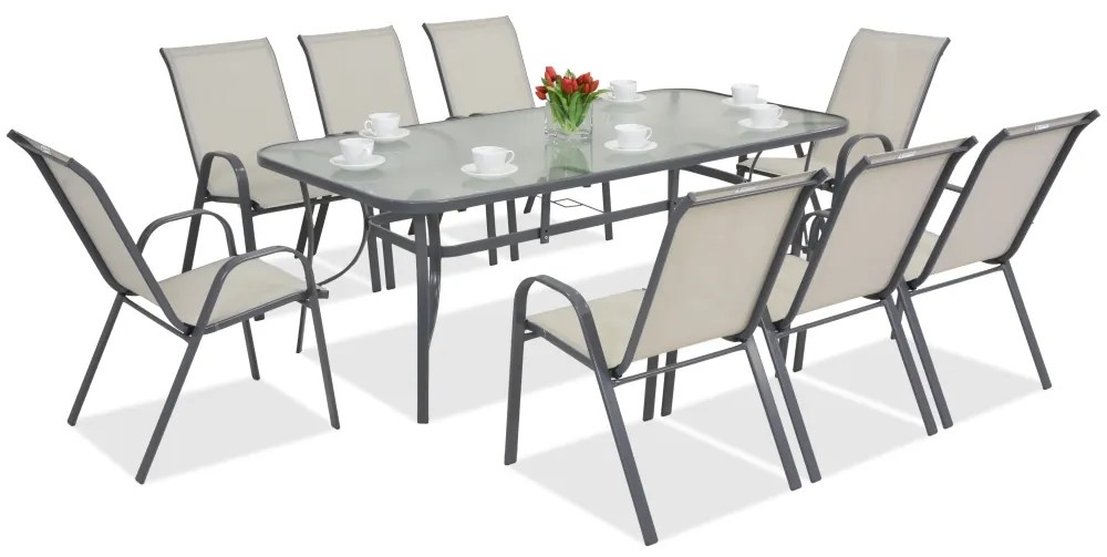 Metalen tuinmeubel Modena voor 8 personen met grote tafel Garden Point lichtgrijs