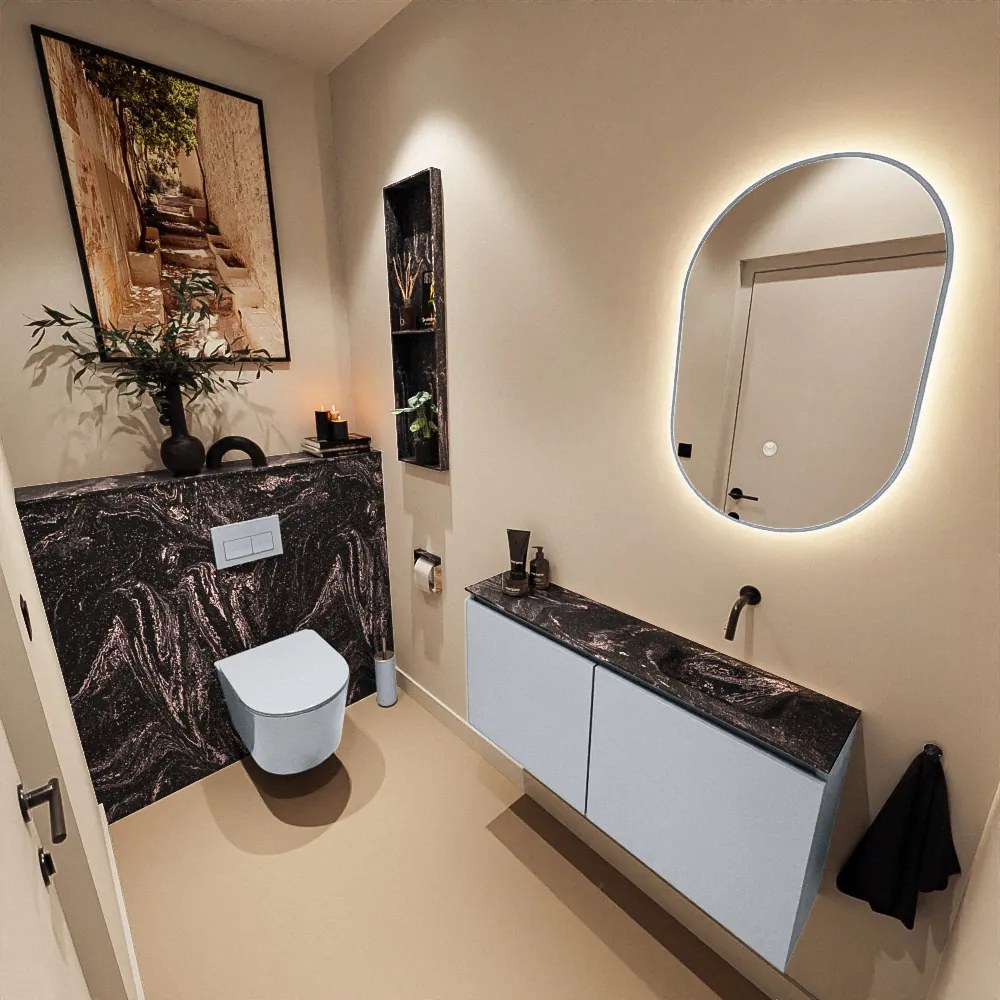 Mondiaz Ture DLux toiletmeubel 100cm clay met wastafel lava rechts zonder kraangat