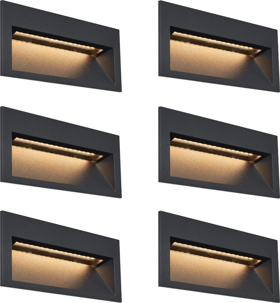 Set van 6 moderne inbouw wandlampen zwart 16cm incl. LED IP65 - Mert