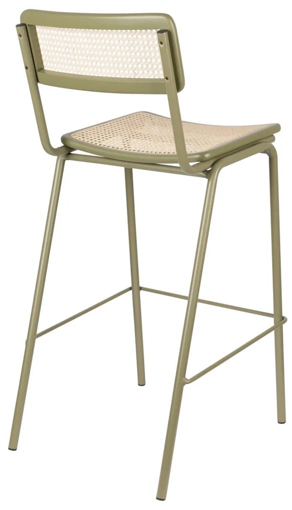 Zuiver Jort Hoge Retro Barkruk Met Rotan Groen